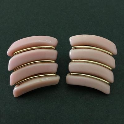 Vintage, pink raspberry glass, western Germany clip on earrings, gold toned
