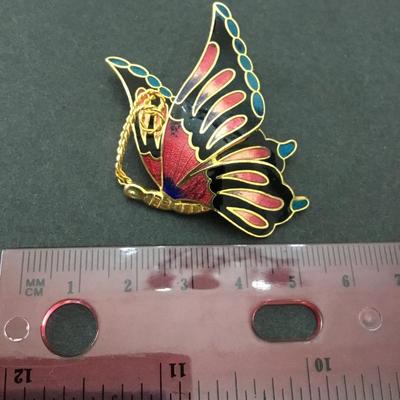 Lovely vintage butterfly cloisonné brooch