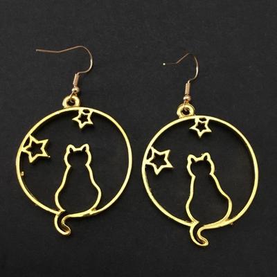 Super cute, gold tone, cat star hoop, earrings