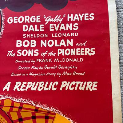 Original Heavy Duty LARGE Movie Poster with Roy Rogers c1950's