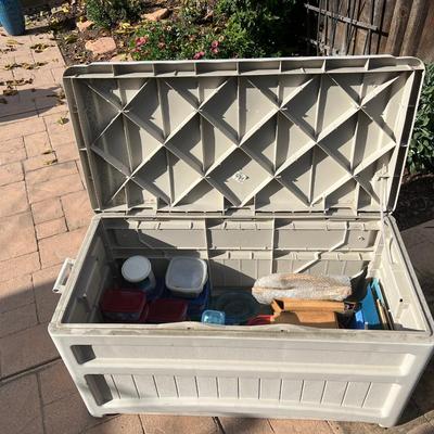 Suncast Garden bench low storage chest contents not included