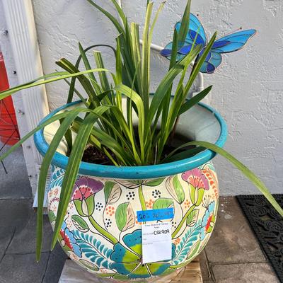 Flowered Ceramic Talvera large pot 20 X 20 X19 with Orchid