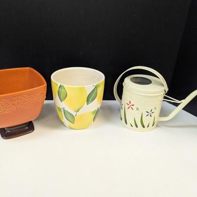 Metal Hand Painted Watering Can & Ceramic Vases