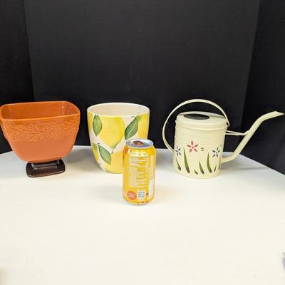 Metal Hand Painted Watering Can & Ceramic Vases
