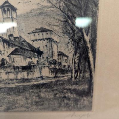 Signed Castello di Ferro Drawing Approx 11" x 9" French Buildings Landmarks