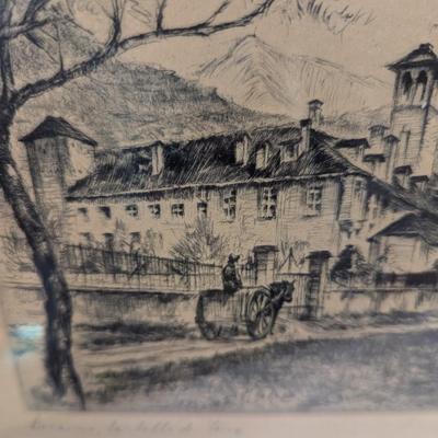 Signed Castello di Ferro Drawing Approx 11" x 9" French Buildings Landmarks