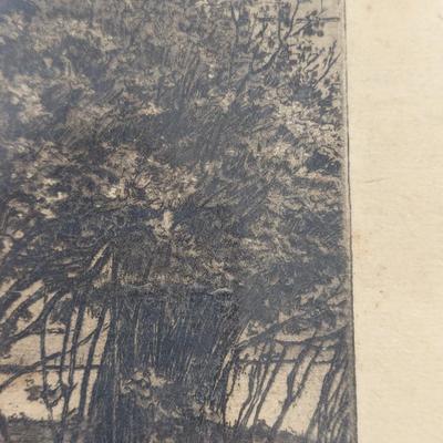 Vintage Detailed Architecture Landscape Drawing Signed Approx 15" x 10 3/4"