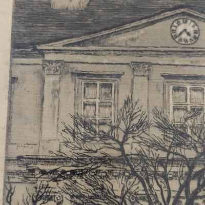Vintage Detailed Architecture Landscape Drawing Signed Approx 15" x 10 3/4"