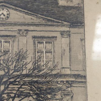 Vintage Detailed Architecture Landscape Drawing Signed Approx 15" x 10 3/4"