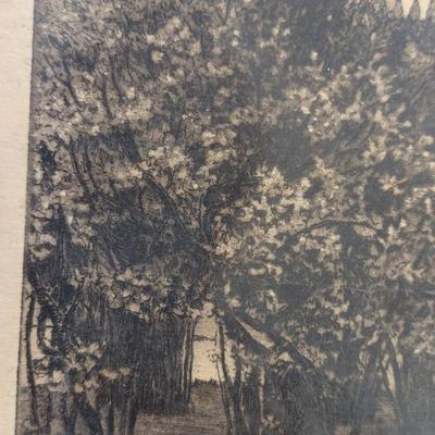 Vintage Detailed Architecture Landscape Drawing Signed Approx 15" x 10 3/4"