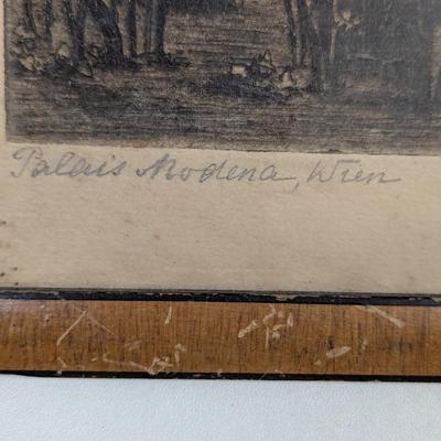 Vintage Detailed Architecture Landscape Drawing Signed Approx 15" x 10 3/4"