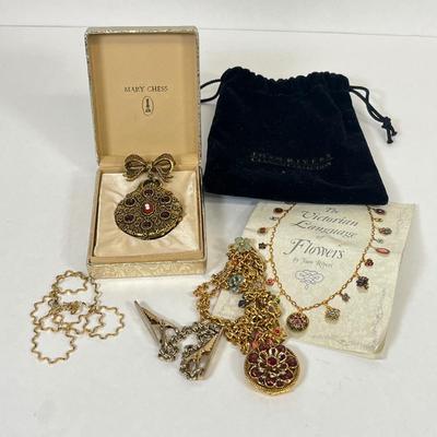 LOT 31: Vintage Jewelry - Mary Chess Solid Perfume Brooch and More