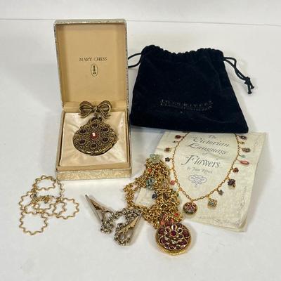 LOT 31: Vintage Jewelry - Mary Chess Solid Perfume Brooch and More