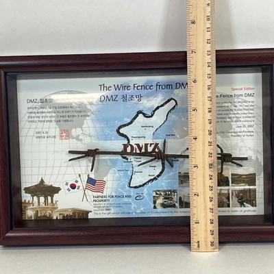 LOT 33: Commemorative Framed Korean War Wire Fence Piece, Swiss Army Knife and More