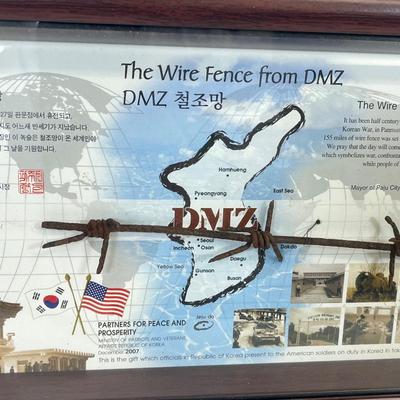 LOT 33: Commemorative Framed Korean War Wire Fence Piece, Swiss Army Knife and More