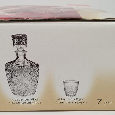 LOT 42: Bormioli Rocco Dedalo Decanter Set, Crown Wine Stoppers & Riedel Wine Glass Set