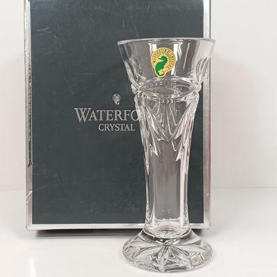 LOT 43: Waterford Happy Anniversary Stem Vase and USO Tree Ornament with Gorham Crystal Ornaments & Mikasa Tea Light Holders