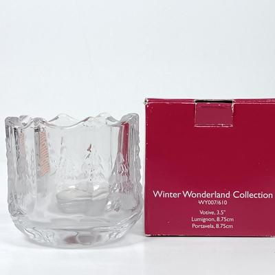 LOT 43: Waterford Happy Anniversary Stem Vase and USO Tree Ornament with Gorham Crystal Ornaments & Mikasa Tea Light Holders