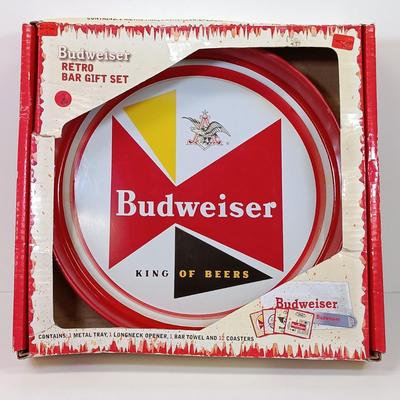 LOT 45: Budweiser Retro Bar Gift Set, Team Tabasco Straw Hat & Mermaid and Totem Pole Bottle Openers