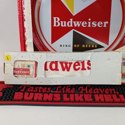 LOT 45: Budweiser Retro Bar Gift Set, Team Tabasco Straw Hat & Mermaid and Totem Pole Bottle Openers
