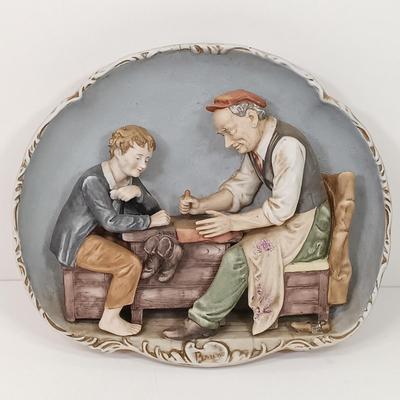 LOT 51: Artini Engraving Handpainted 4D Wall Art, Brass Box & Arnart Creation Porcelain Wall Plaque