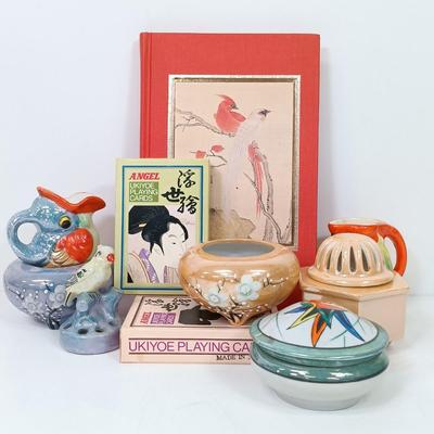 LOT 52: Japanese Porcelain Lustreware, Angel Brand Ukiyoe Playing Cards & More