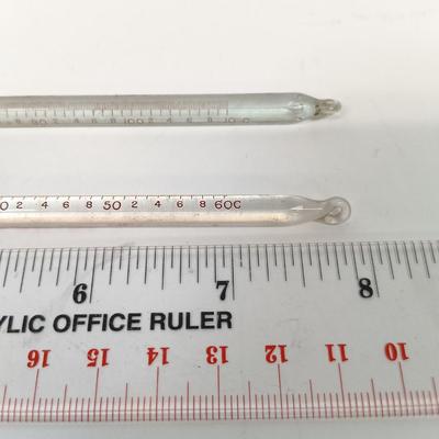 LOT 57: Vintage H-B Instrument Shoulder Immersion Glass Thermometer, Tycos Rochester Gas-Filled Glass Thermometers & Haslam Forceps