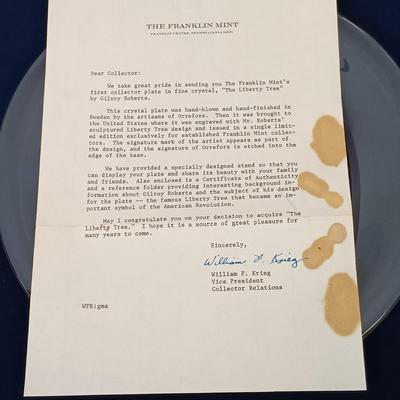 LOT 60: Vintage Franklin Mint The Liberty Tree Crystal Plate & Goebel Israel Plate
