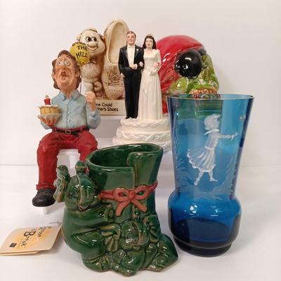 LOT 65: Mary Gregory Cobalt Blue Vase, Lucky Elephant Vase, Russ Berrie Figurine & More