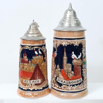 LOT 66: Goebel Hummel Sister Figurine, Shawnee Pennsylvania Dutch Creamer & German Made Steins