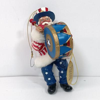LOT 68: Large Mercury Glass Bear Ornament, Clothique Patriotic Santa Ornament, Limoges Plate & More