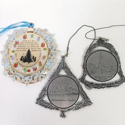 LOT 68: Large Mercury Glass Bear Ornament, Clothique Patriotic Santa Ornament, Limoges Plate & More