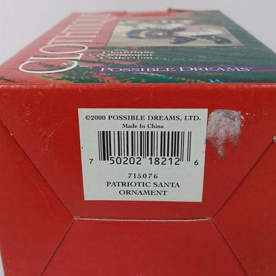 LOT 68: Large Mercury Glass Bear Ornament, Clothique Patriotic Santa Ornament, Limoges Plate & More