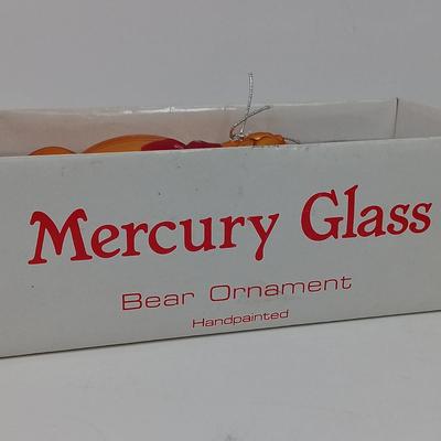 LOT 68: Large Mercury Glass Bear Ornament, Clothique Patriotic Santa Ornament, Limoges Plate & More