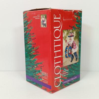 LOT 68: Large Mercury Glass Bear Ornament, Clothique Patriotic Santa Ornament, Limoges Plate & More