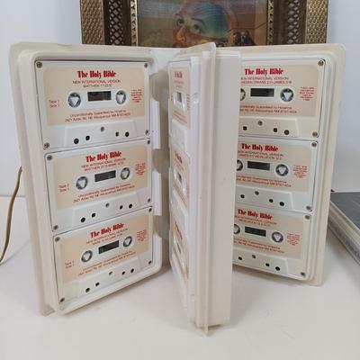 LOT 87: Vintage Metal Framed Lenticular of Jesus, Bible on Cassette, Vintage Ephemera & More