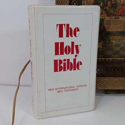 LOT 87: Vintage Metal Framed Lenticular of Jesus, Bible on Cassette, Vintage Ephemera & More