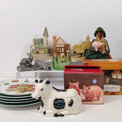 LOT 93: Country Collectibles - Signed Richard Teil Rabbit Sculpture, Williams Sonoma Plates & More
