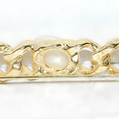 Triple Polymer White Oval Buttons BAR BROOCH (3" x ½") on a Chain Style Gold Tone Setting