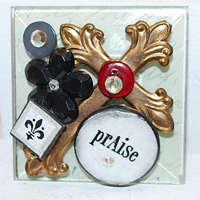 Handcrafted Spiritual CROSS BROOCH (2" x 2") on Wooden Base