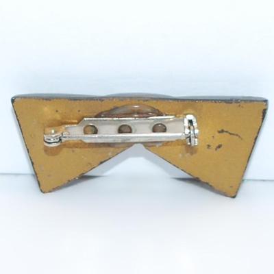 Vintage ACRYLIC 2 Tone Brown BROOCH (1½" x ¾") on a Painted Backside