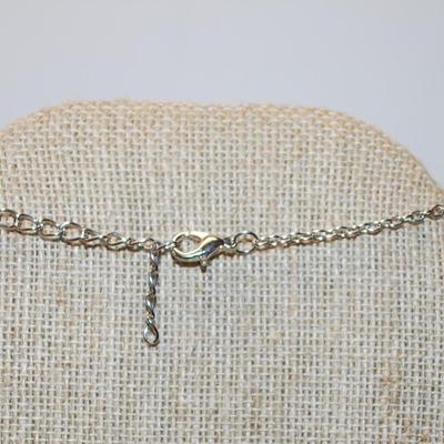 Magenta Pink HEART Stone PENDANT (1¼" x ¾") in a Silvery Bottle on a Silver Tone Necklace Chain 22" L