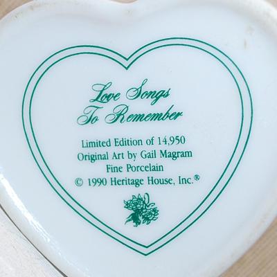 Heart Shaped Covered & Flowered Music/Trinket Box Combo 2½" W x 2½" L x 1½" H --Plays "Some Enchanted...