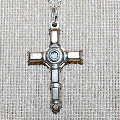 Vintage Style Silver Colored CROSS/PENDANT (1½" x 1") with a Bejeweled Tilted Square and Rectangle Clear Stones and Silver Tone...