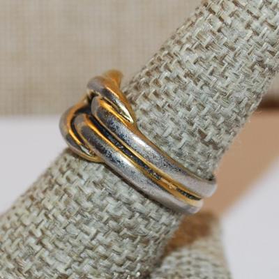 Size 8½ Vintage 2 Tone "Gold & Silver" KNOTTED RING with "Double" Band (7.6g)