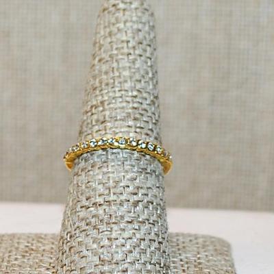 Size 7¾ Semi Infinity Ring with 15 Round Clear Stones on a Gold Tone Band (1.5g)