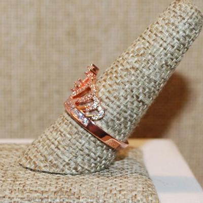 Size 9½ Marked .925 Rose Gold Ring with the "Queen's Crown" Setting on a Silver Filled Band (4.1g)