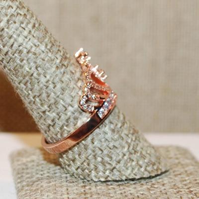 Size 9½ Marked .925 Rose Gold Ring with the "Queen's Crown" Setting on a Silver Filled Band (4.1g)