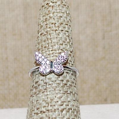 Size 6 ½ Marked .925 Butterfly Ring with Ground Brilliant Stones on a Silver Band (1.7g)