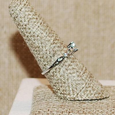 Size 8 Delicate Clear Stone with a Bluish Hue HEART Shaped Ring with Side Loops on a Silver Band (1.3g)